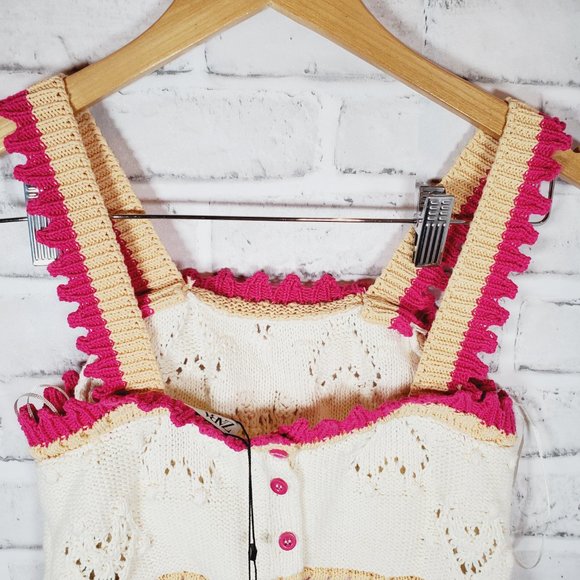 zara knitted top with hearts pink beige cropped top size small nwt - Picture 5 of 7